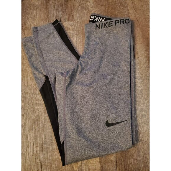 Nike Pro Dri-Fit Kids Girls Pants/Leggings/Tights/Activewear Size Medium Gray/Bl - Picture 1 of 8